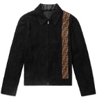 Fendi - Logo-Print Panelled Suede Blouson Jacket - Black