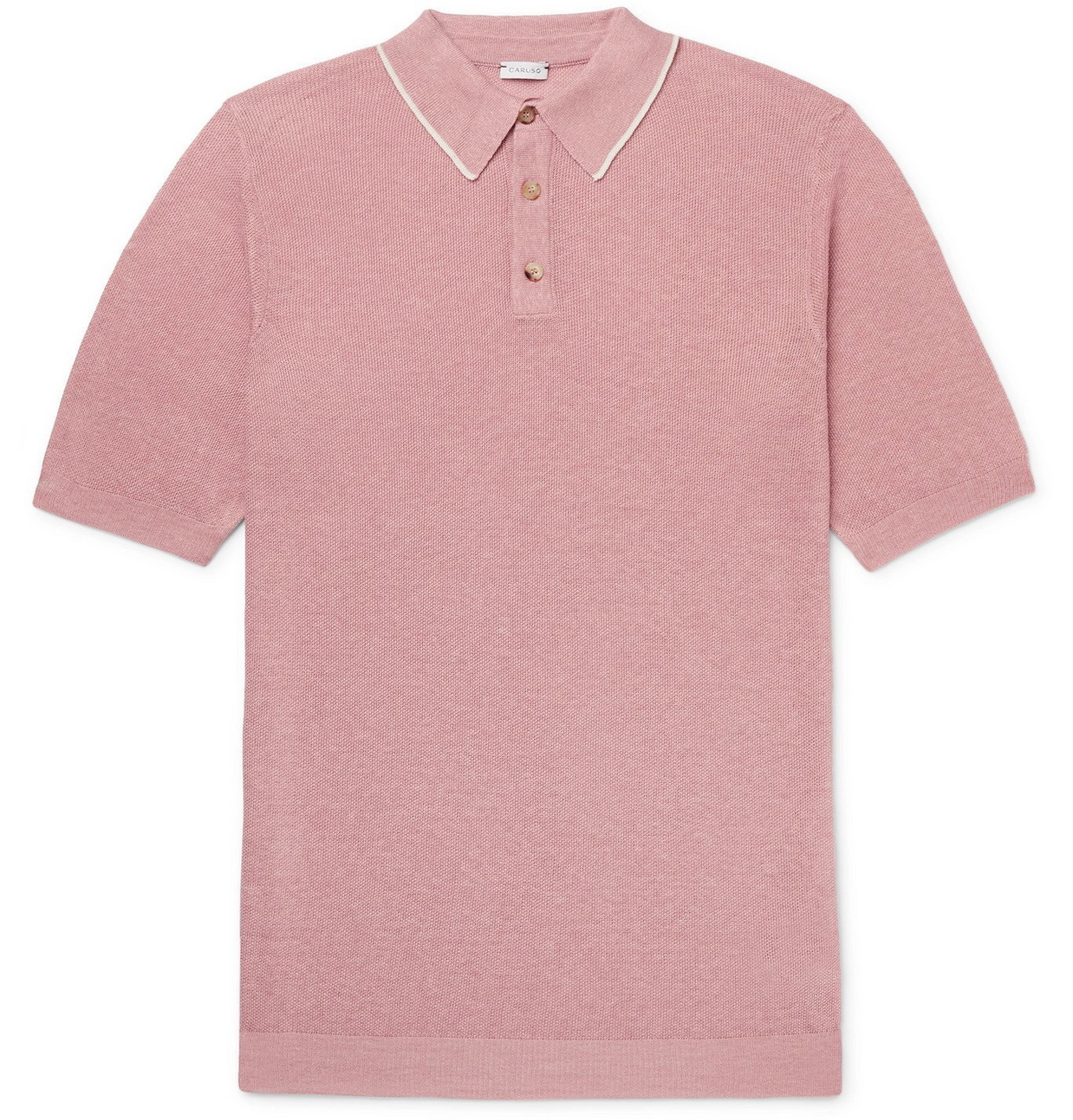 Caruso - Contrast-Tipped Knitted Silk and Linen-Blend Polo Shirt - Pink ...