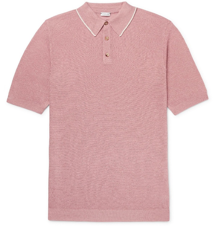Photo: Caruso - Contrast-Tipped Knitted Silk and Linen-Blend Polo Shirt - Pink