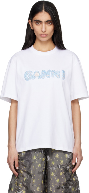 Photo: GANNI White Heavy Cotton Relaxed Fit 'Ganni' T-shirt