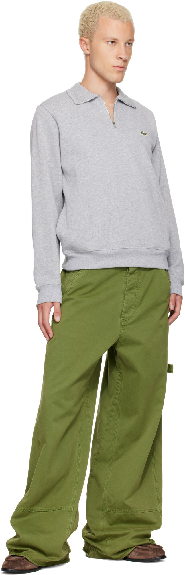 Lacoste Gray Zip-Up High-Neck Sweatshirt