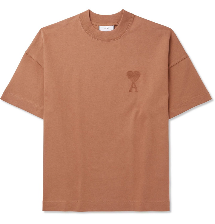 Photo: AMI - Logo-Embroidered Cotton-Jersey T-Shirt - Neutrals