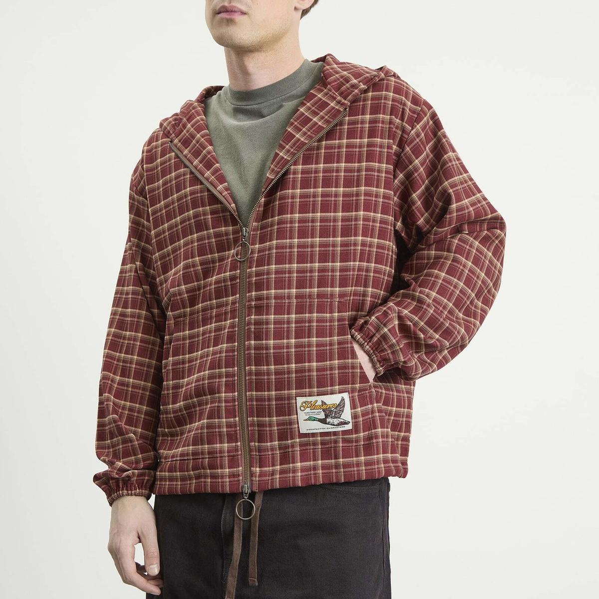 Pleasures Men's Mallard Plaid Zip Hoodie in Red