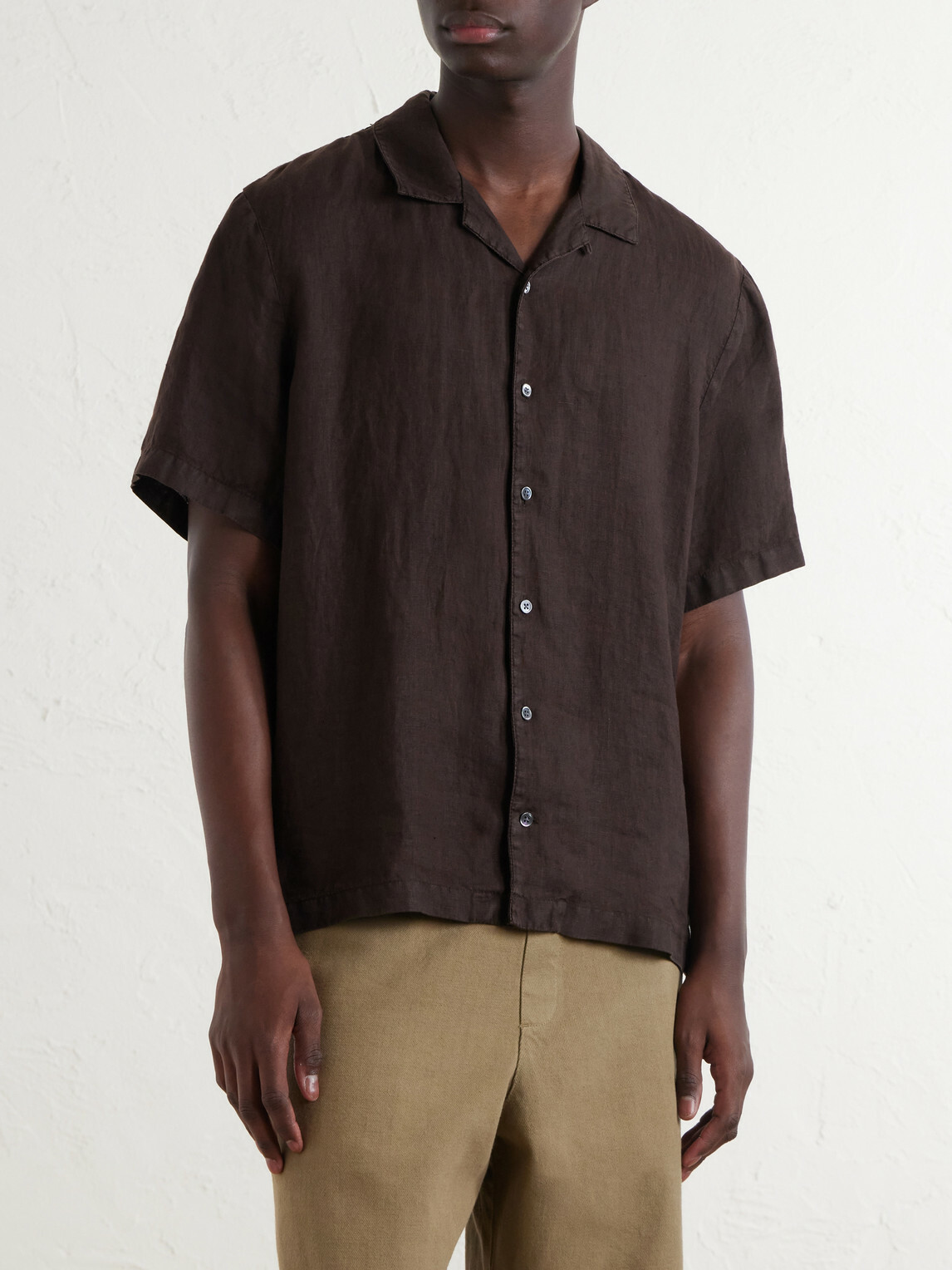 James Perse - Convertible-Collar Linen Shirt - Brown