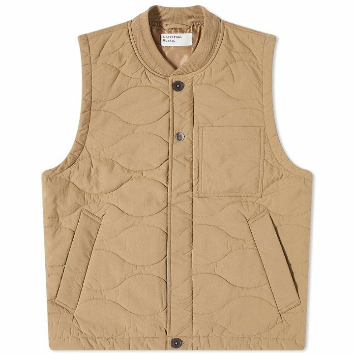 Photo: Universal Works Men's Carlton Quilted Gilet in Sand