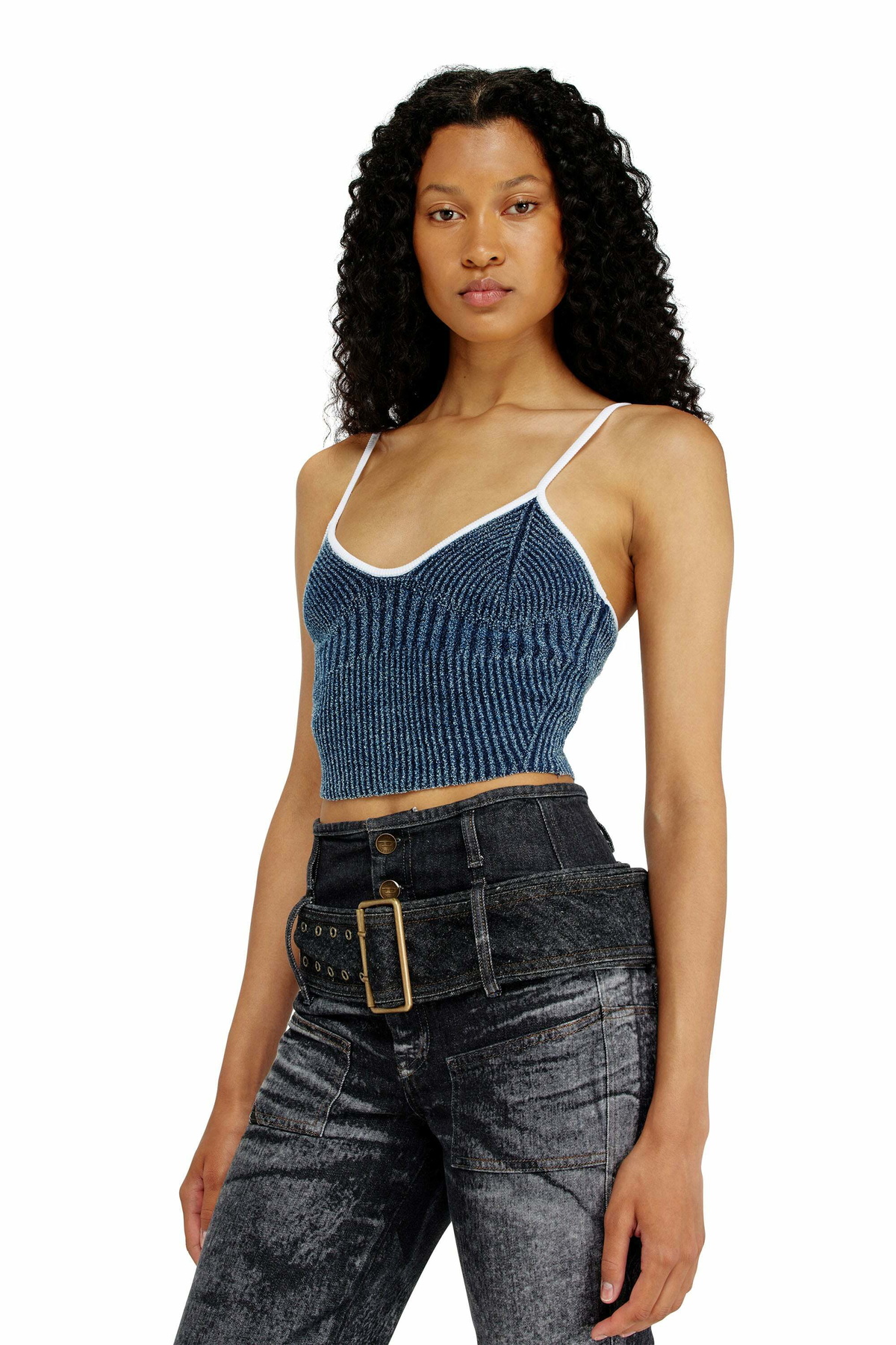Diesel Crop top in indigo bouclé ribbed knit - T-Shirts Womens in Multicolor