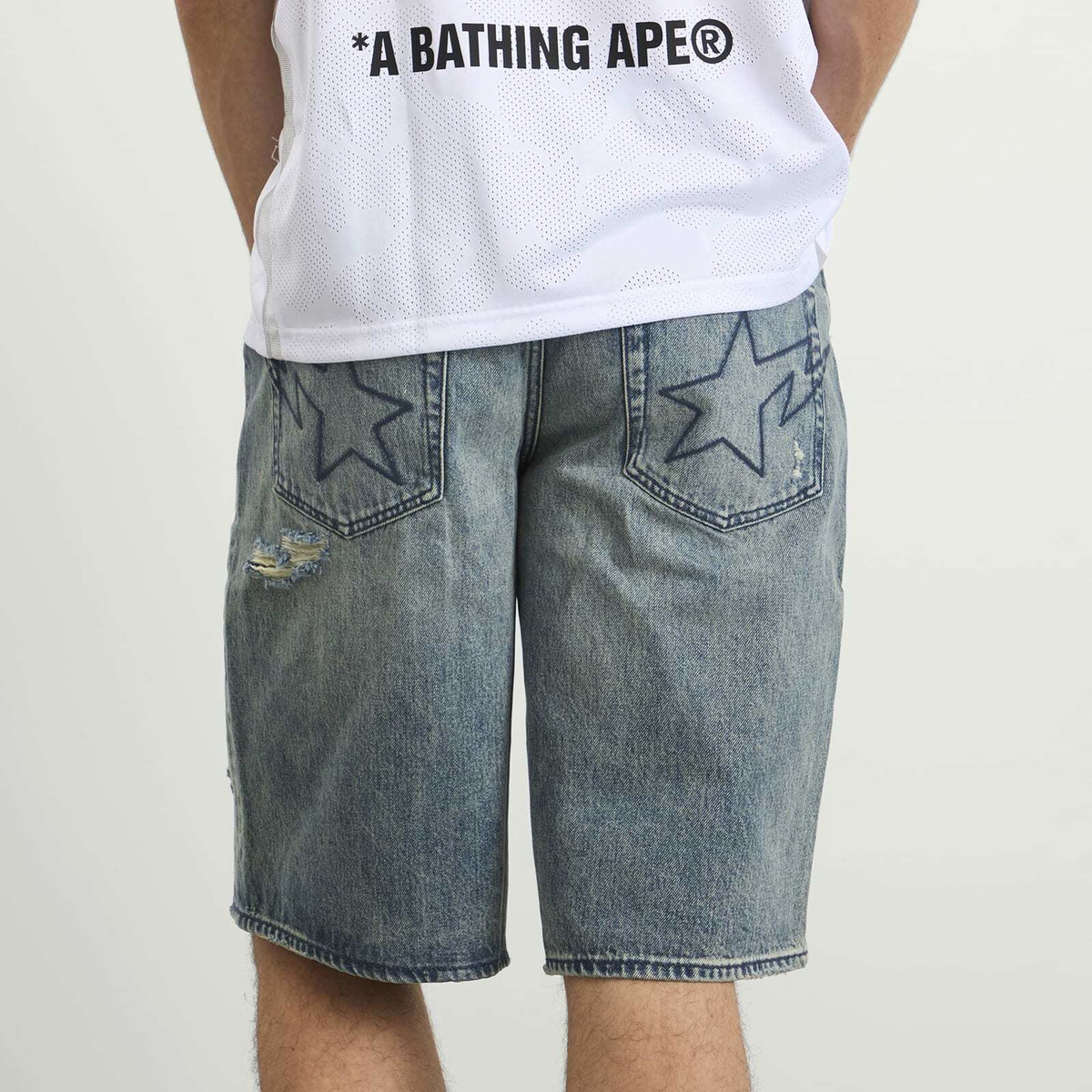 A Bathing Ape Men's Sta Denim Shorts in Light Indigo