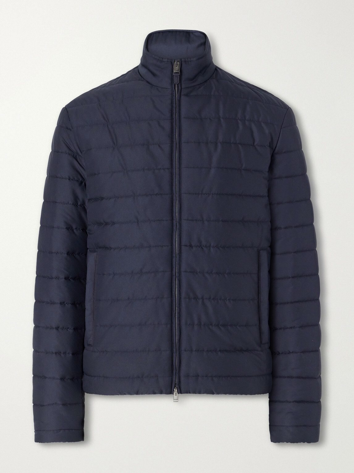 Canali - Leather-Trimmed Quilted Shell Bomber Jacket - Blue