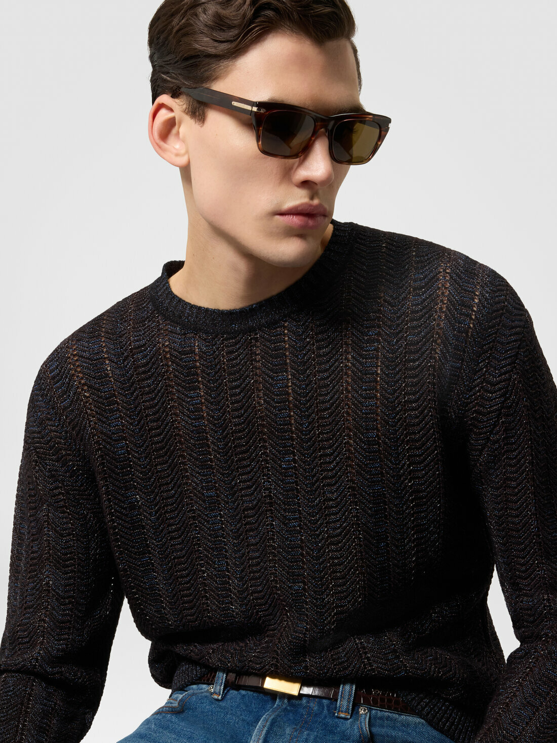 Missoni - Wool and viscose-blend pullover with Greek key motif, Men, Navy Blue