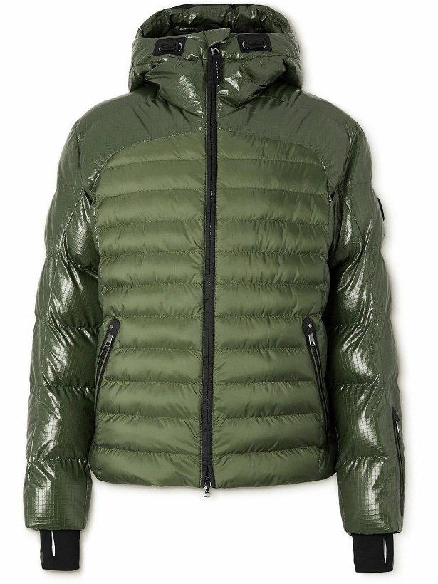 Photo: Bogner - Nelo Padded Shell-Trimmed Lacquered-Ripstop Hooded Ski Jacket - Green