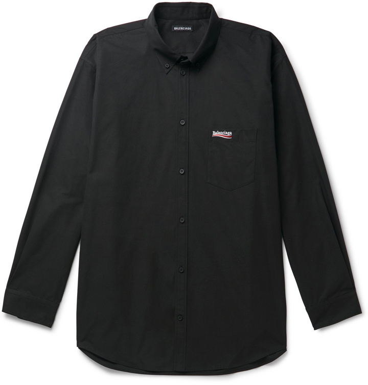 Photo: Balenciaga - Button-Down Collar Logo-Embroidered Cotton-Poplin Shirt - Black