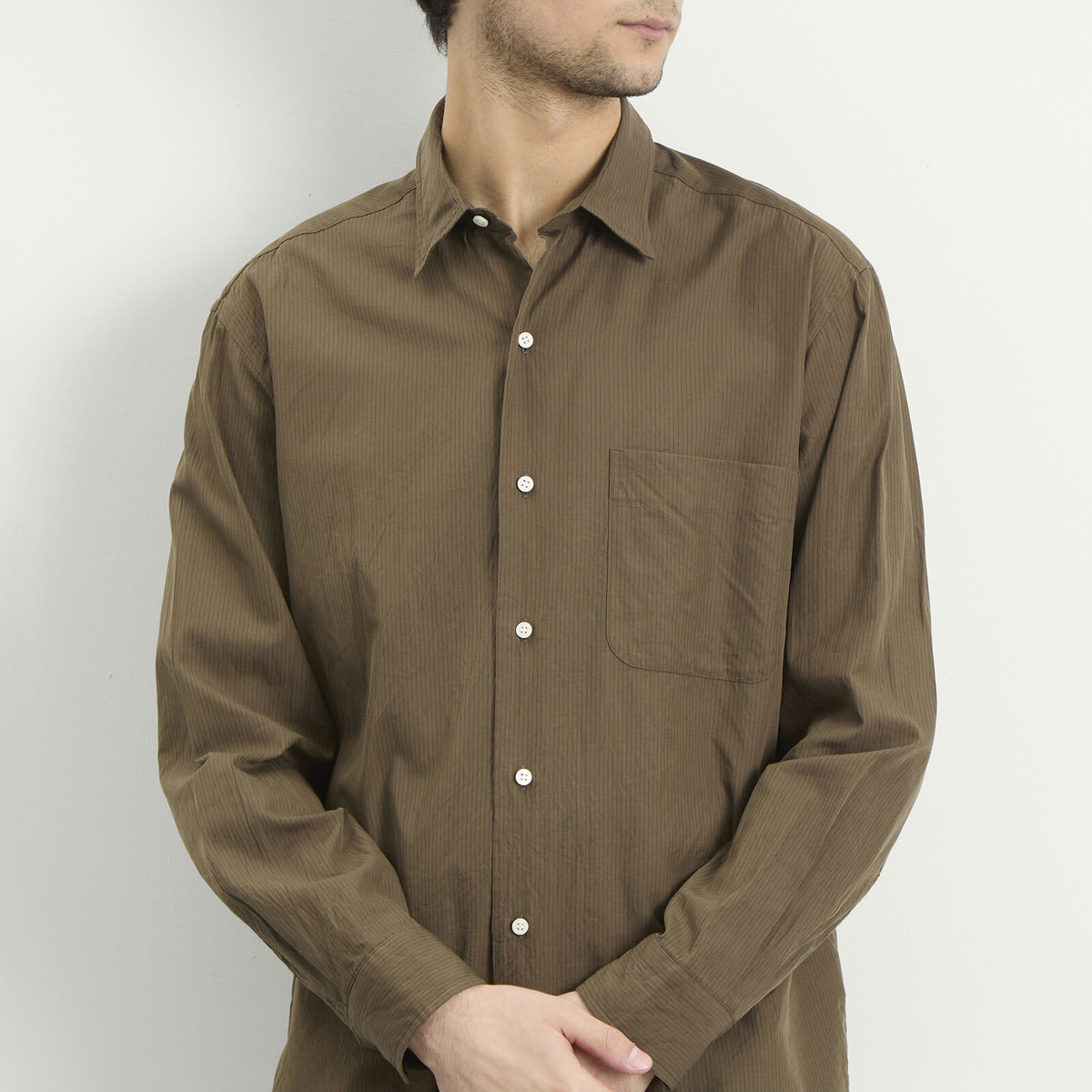 Kaptain Sunshine Men's Regular Collar Shirt Stripe in Brown