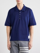 Thom Browne - Striped Logo-Appliqué Cotton-Jersey Polo Shirt - Blue