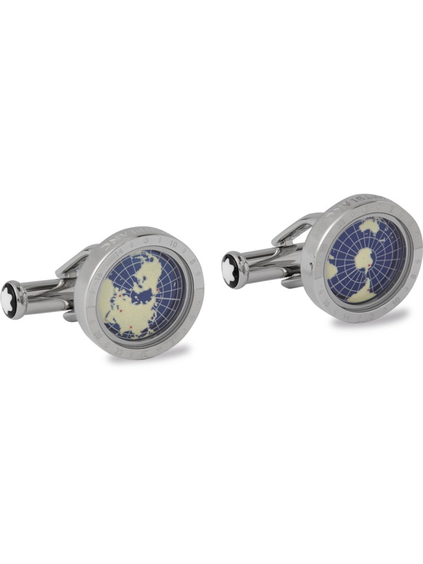 Photo: MONTBLANC - 1858 Geosphere Enamel and Stainless Steel Cufflinks