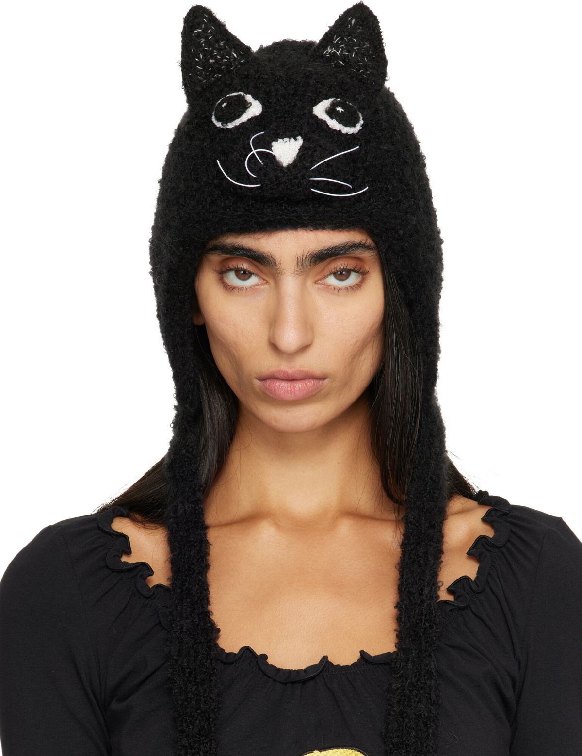 Chopova Lowena Black Kitty Knitted Bonnet