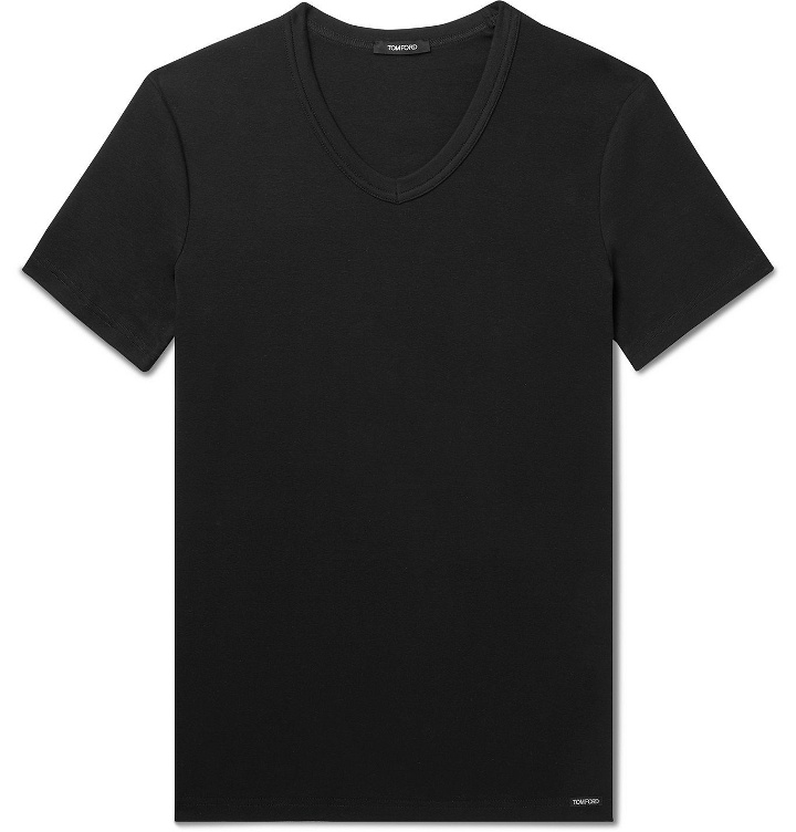 Photo: TOM FORD - Slim-Fit Stretch-Cotton Jersey T-Shirt - Black