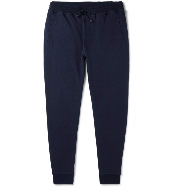 Photo: Brunello Cucinelli - Tapered Cotton-Blend Jersey Sweatpants - Men - Navy