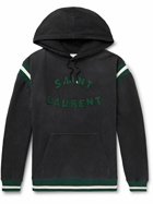 SAINT LAURENT - Logo-Appliquéd Striped Cotton-Jersey Hoodie - Black