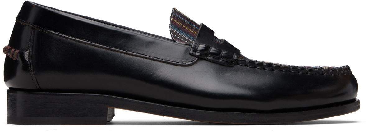 Paul Smith Black 'Signature Stripe' Leather 'Lido' Loafers
