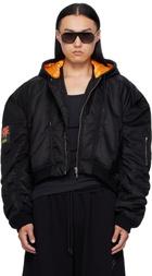 LU'U DAN Black Patch Bomber Jacket