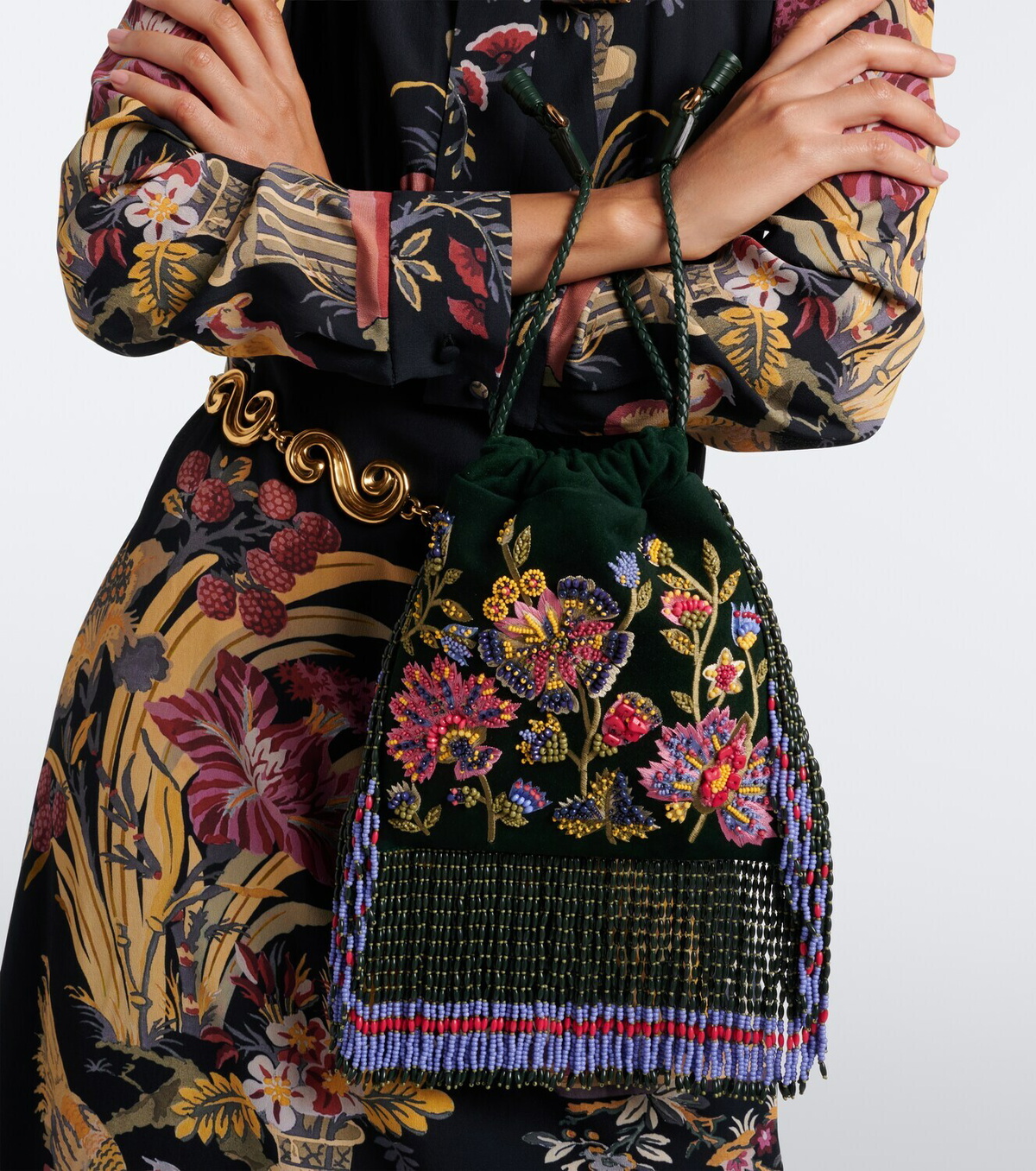 Etro Kalispera Small beaded suede shoulder bag