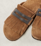 Brunello Cucinelli Fringed suede slippers