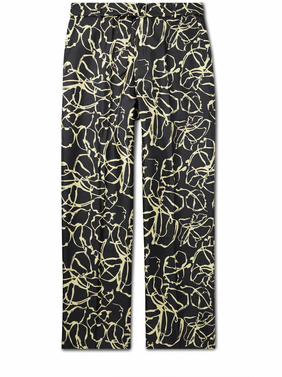 Photo: Officine Générale - Nash Straight-Leg Pleated Belted Printed Silk-Twill Trousers - Multi