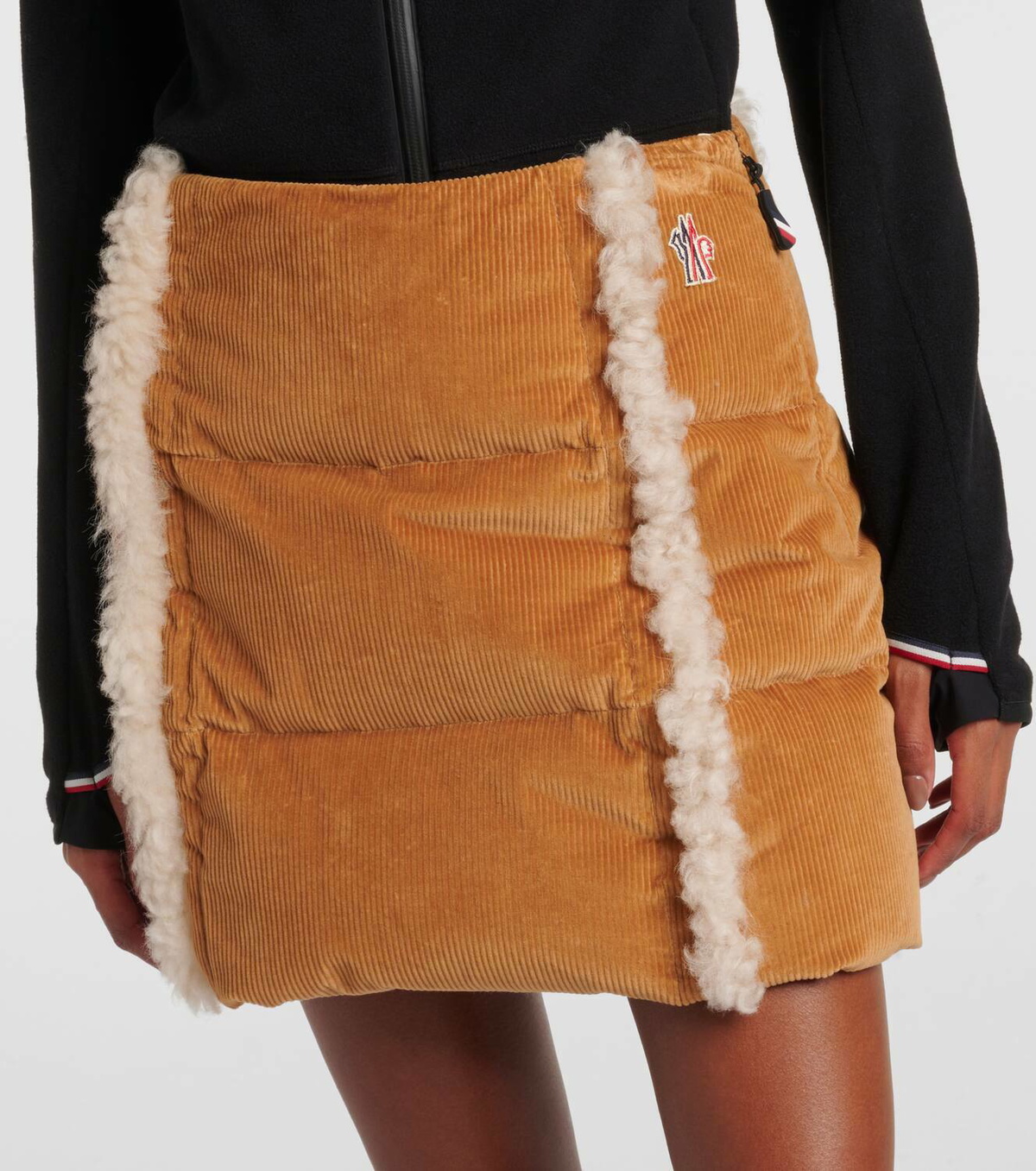 Moncler Grenoble Shearling-trimmed corduroy miniskirt
