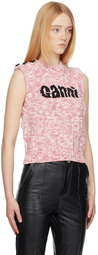 GANNI Pink & Off-White Knit Logo Vest