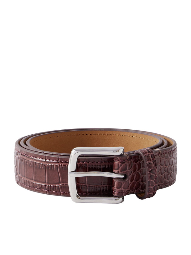 Photo: George Cleverley - 3cm Croc-Effect Leather Belt - Brown