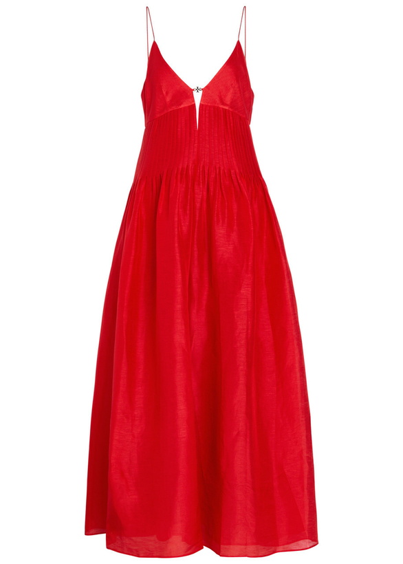 Photo: Tory Burch Pleated Linen and Silk-blend Maxi Dress Bright Red