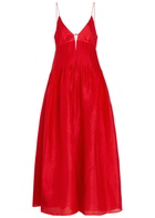 Tory Burch Pleated Linen and Silk-blend Maxi Dress Bright Red