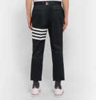 Thom Browne - Navy Slim-Fit Cropped Striped Cotton-Twill Trousers - Navy