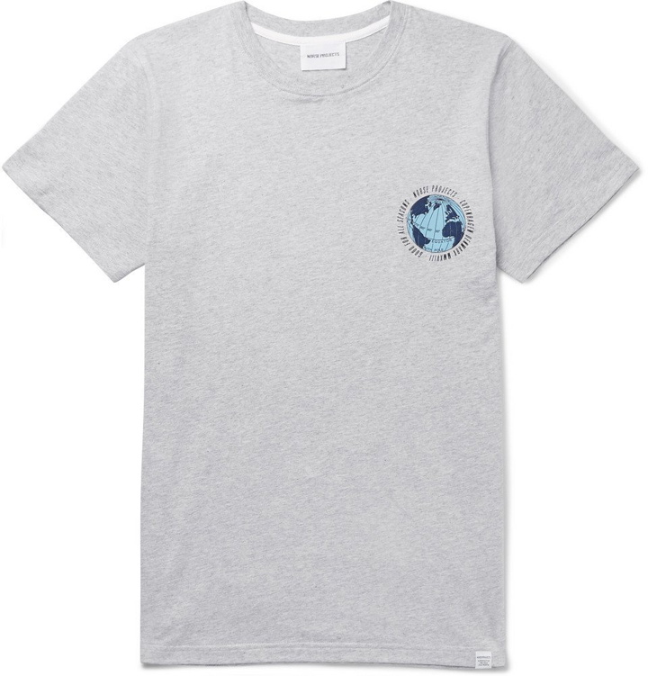 Photo: Norse Projects - Niels Globe Printed Mélange Cotton-Jersey T-Shirt - Men - Gray