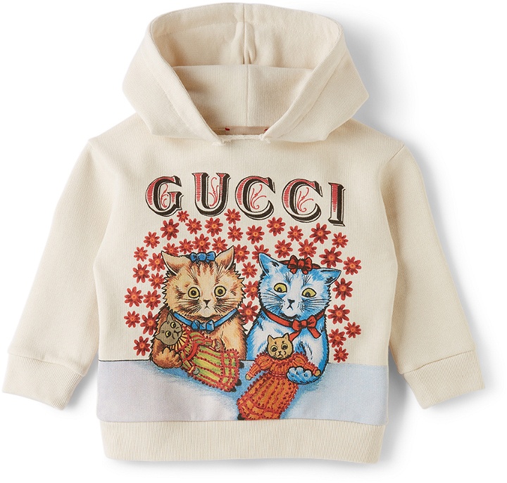 Photo: Gucci Baby Off-White Cotton Cat Print Hoodie