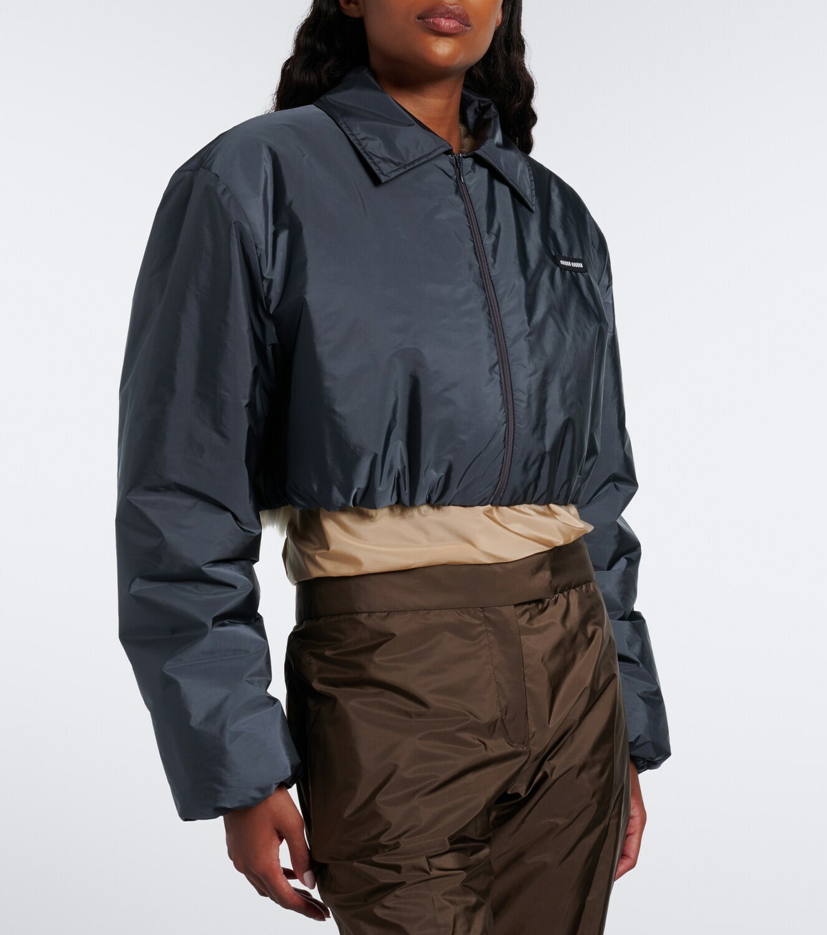 Miu Miu Cropped shearling-lined blouson jacket