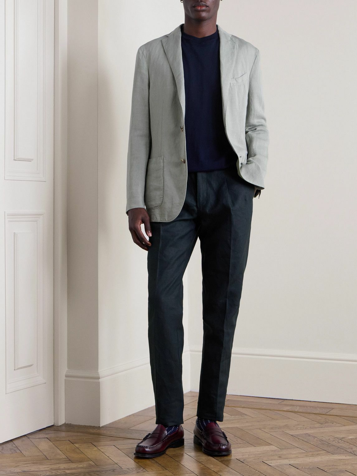 Rubinacci - Straight-Leg Linen Trousers - Blue