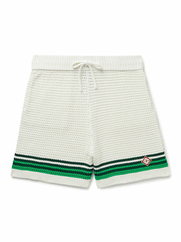 Photo: Casablanca - Straight-Leg Logo-Appliquéd Crocheted Cotton Drawstring Shorts - White