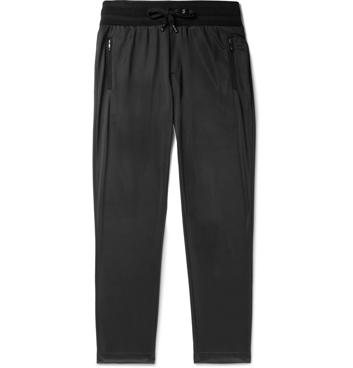 Photo: Dolce & Gabbana - Slim-Fit Tapered Logo-Appliquéd Satin-Jersey Track Pants - Black
