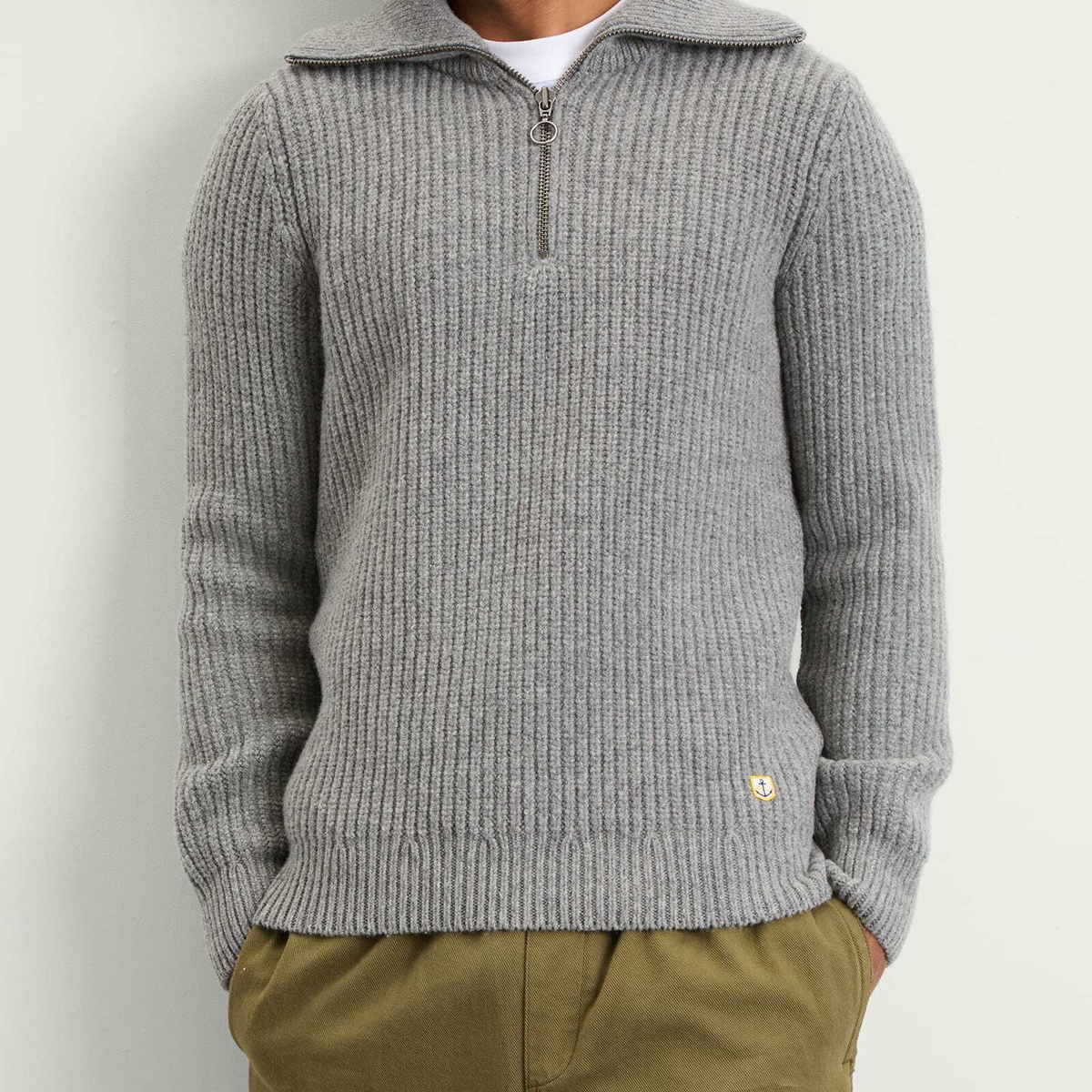 Armor-Lux Men's Half Zip Rib Knit Jumper in Slate