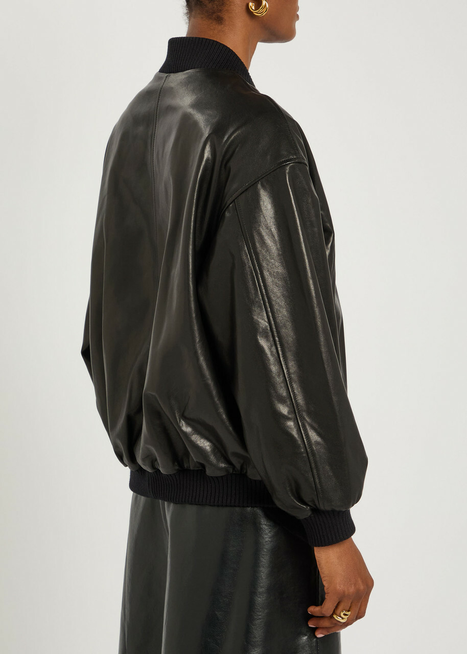 Nour Hammour Marley Leather Bomber Jacket Black