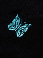 Needles - Webbing-Trimmed Logo-Embroidered Cotton-Blend Velour Hoodie - Black