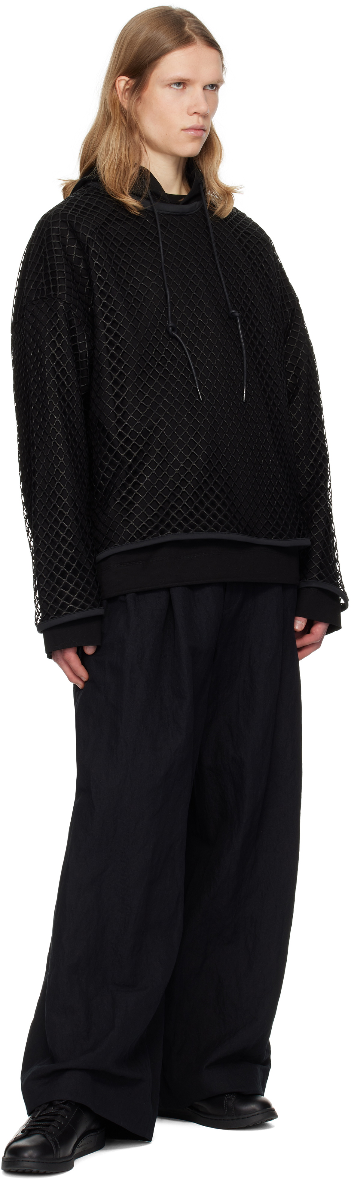 Juun.J Black Net Layered Hoodie