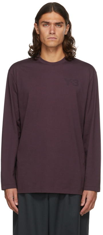 Photo: Y-3 Burgundy Chest Logo Long Sleeve T-Shirt