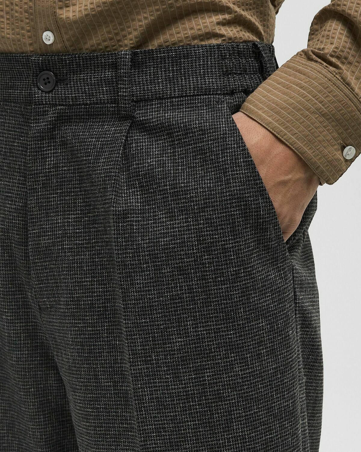 ØLÅF HOUNDSTOOTH PLEATED TAILORED PANT Grey Mens Casual Pant