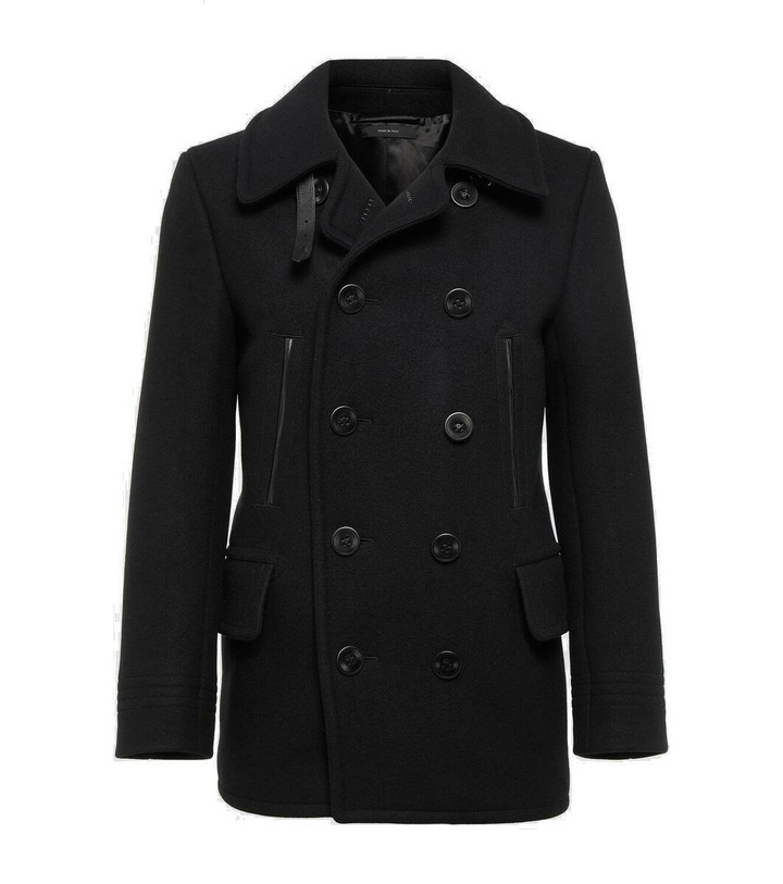 Photo: Tom Ford Melton leather-trimmed wool-blend peacoat