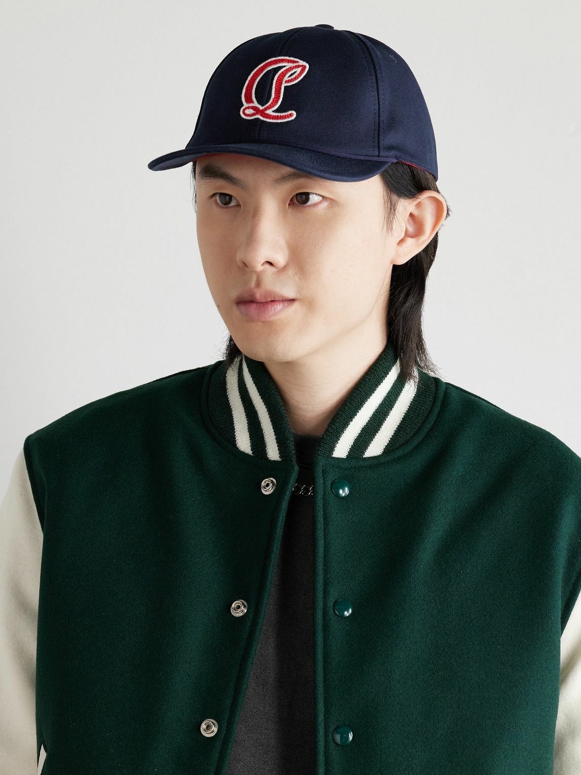 Christian Louboutin - Mooncrest Ivy Logo-Embroidered Leather-Trimmed Cotton-Canvas Cap - Blue