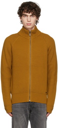 Hugo Tan Rib Knit Zip-Up Sweater