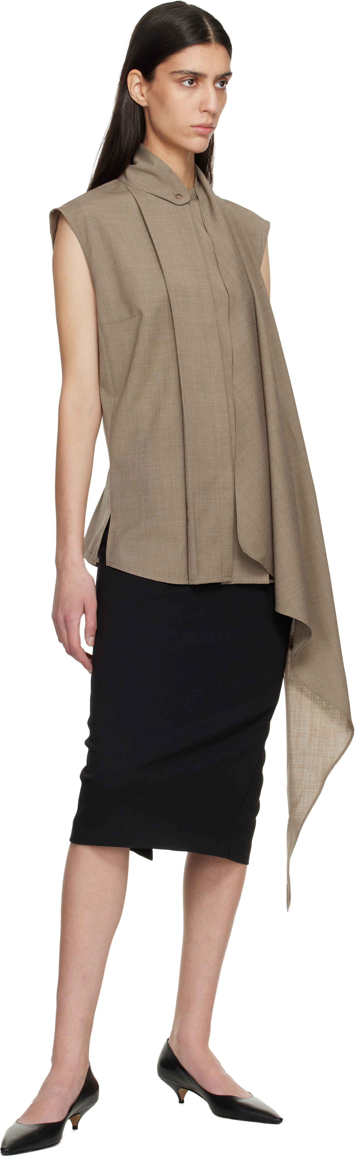 LE17SEPTEMBRE Brown Cape Sleeveless Blouse