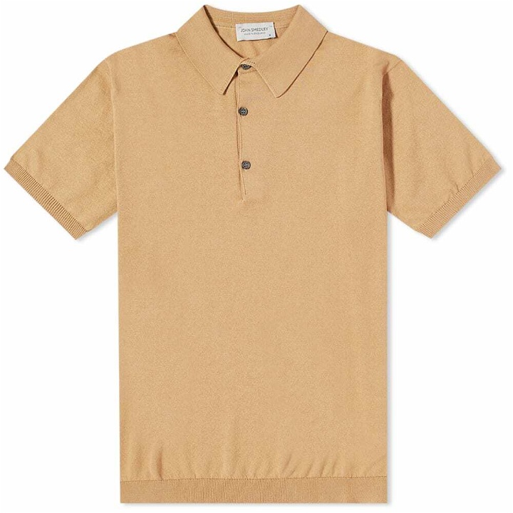 Photo: John Smedley Men's Adrian Cotton Knitted Polo Shirt in Light Camel
